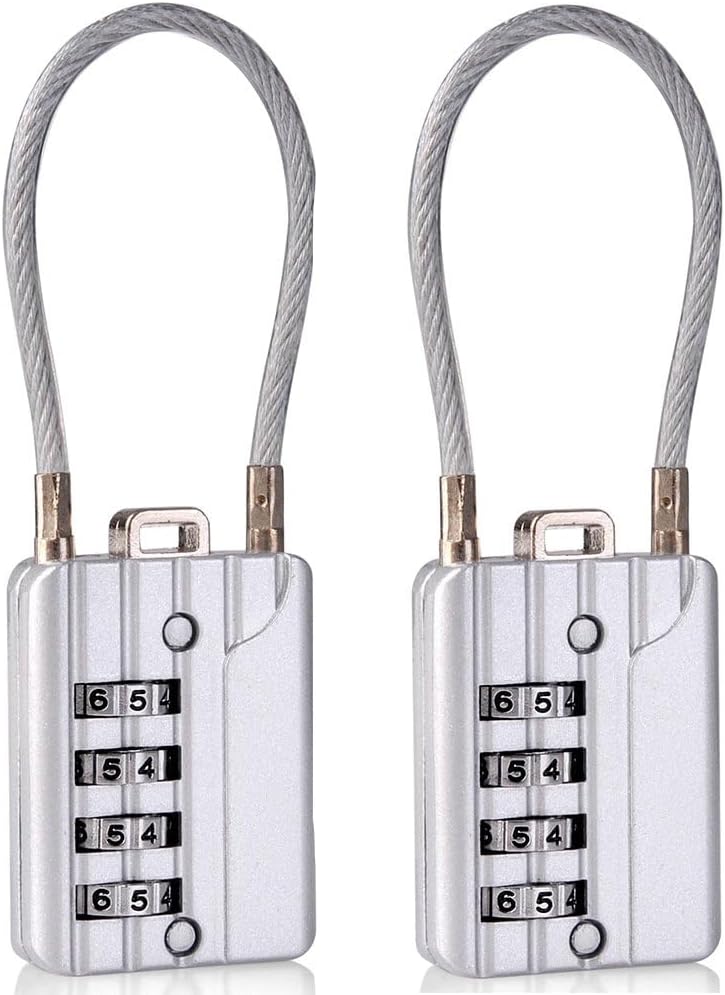 SEPOX Resettable Combination Travel Lock, 11mm 4 Digit Cable Lock for Suitcase, Travel Bag, and Gym Lockers, Filing Cabinets, Toolbox, Case—Silver Pack of 2 - Image 1